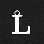 Non-Tarnish 201 Stainless Steel Charms, Laser Cut, Letter, Stainless Steel Color, Letter.L, 12x9x1mm, Hole: 1.5mm(STAS-N090-LA060-L)