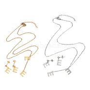 304 Stainless Steel Jewelry Sets, Cable Chains Pendant Necklaces and Stud Earrings, with Lobster Claw Clasps and Ear Nuts, Alphabet, Golden & Stainless Steel Color, Letter.E, 17.71 inches(45cm),  11x8.5x0.5mm, Pin: 0.8mm(SJEW-H303-E)