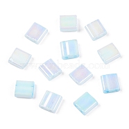 2-Hole Opaque Glass Seed Beads, AB Colours, Rectangle, Light Cyan, 5x4.5~5.5x2~2.5mm, Hole: 0.5~0.8mm(SEED-S023-28C-07)