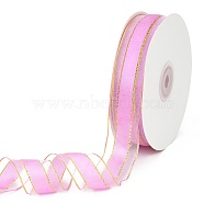 Solid Color Organza Ribbons, Golden Wired Edge Ribbon, for Party Decoration, Gift Packing, Violet, 1"(25mm), about 50yard/roll(45.72m/roll)(ORIB-E005-A16)