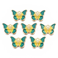 Rack Plating Alloy Enamel Pendants, Cadmium Free & Nickel Free & Lead Free, Butterfly, Teal, 15x20x3mm, Hole: 1.6mm(ENAM-T011-168B)