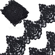 Polyester Lace Trim, Embroidery Flower Lace Ribbon with Plastic Imitation Pearl Beads, for Garment Accessories, Black, 5~5-1/8 inch(128~130mm), about 3 yards/roll(OCOR-WH0070-43A)