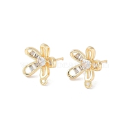 Brass Micro Pave Cubic Zirconia Stud Earring Findings, Flower, Real 18K Gold Plated, 13.5x15.5mm, Hole: 1.4mm, Pin: 0.8mm(KK-E107-17G)