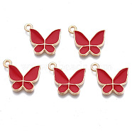 Alloy Enamel Pendants, Cadmium Free & Lead Free, Butterfly, Light Gold, Red, 15x17x2mm, Hole: 1.6mm(ENAM-T016-23A-RS)