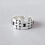 Women's Adjustable Brass Cuff Rings, Wide Band Rings, Cross, Antique Silver(RJEW-BB49432-A)