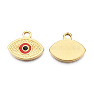 304 Stainless Steel Enamel Pendants, Real 18K Gold Plated, Evil Eye, Dark Red, 17x20x2mm, Hole: 2.5mm(STAS-N092-160A)