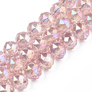 Transparent Crackle Glass Beads Strands, Faceted, Round, Pink, 10x8mm, Hole: 2.5mm, about 72Pcs/strand, 23.62 inch(60cm)(X-GLAA-N051-07)