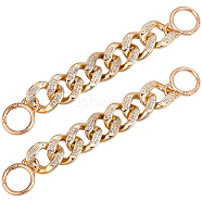 Plastic Rhinestone Curb Chain Bag Straps, with Zinc Alloy Spring Ring Clasps, Bag Replacement Accessories, Golden, 23.8x3.4x0.4cm(FIND-WH0003-42A)