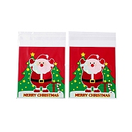 Christmas Theme Plastic Bakeware Bag, with Self-adhesive, for Chocolate, Candy, Cookies, Square, Red, 130x100x0.2mm, about 100pcs/bag(OPP-Q004-03B)