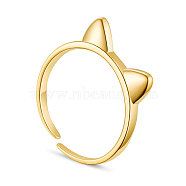 SHEGRACE 925 Sterling Silver Finger Ring, Cuff Rings, Open Rings, Cat Ear, Size 7, Golden, 17mm(JR54D)