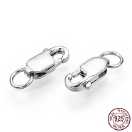 Rhodium Plated 925 Sterling Silver Lobster Claw Clasps, with Jump Rings, with 925 Stamp, Real Platinum Plated, 8x4x2mm, Hole: 2.2mm(STER-T004-83P)