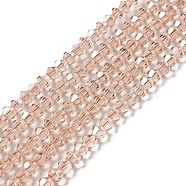 Transparent Electroplate Glass Beads Strands, AB Color Plated, Faceted Bicone, Dark Salmon, 4.5x4mm, Hole: 0.7mm, about 88~92pcs/strand, 13.50~14.06 inch(34.3~35.7cm)(EGLA-S056-4mm-19)