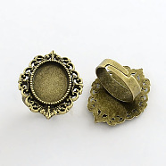 Vintage Adjustable Iron Finger Ring Components Alloy Cabochon Bezel Settings, Lead Free & Cadmium Free & Nickel Free, Antique Bronze, 17x5mm, Oval Tray: 18x13mm(X-PALLOY-Q300-09AB-NR)