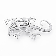 Lizard Brooch, 201 Stainless Steel Animal Lapel Pin for Backpack Clothes, Nickel Free & Lead Free, Stainless Steel Color, 28.5x56x7mm, Pin: 0.7mm(JEWB-N007-016P-FF)