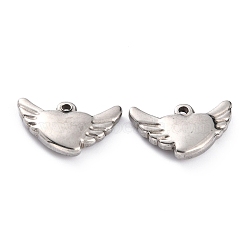 304 Stainless Steel Charms, Flying Heart, Stainless Steel Color, 10x16x3mm, Hole: 1.4mm(STAS-O143-05P)