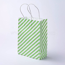 kraft Paper Bags, with Handles, Gift Bags, Shopping Bags, Rectangle, Diagonal Stripe Pattern, Green, 33x26x12cm(CARB-E002-L-L02)
