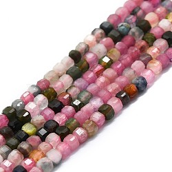 Natural Tourmaline Beads Strands, Faceted, Cube, 2x2x2mm, Hole: 0.6mm, about 182pcs/strand, 15.16''~15.55''(38.5~39.5cm)(G-P457-B01-03A)