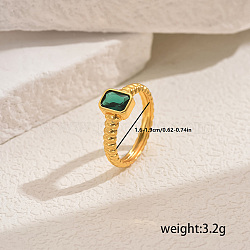 Brass Cubic Zirconia Rings for Women, Rectangle, Inner Diameter: 16~19mm(IO1131-1)