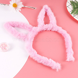 Cute Furry Rabbit Ear Cloth Hair Bands, Hair Accessories for Girls, Misty Rose, 160x140x20mm(OHAR-PW0001-166C)
