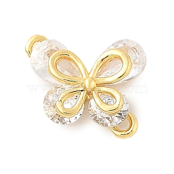 Brass Micro Pave Cubic Zirconia Connector Charms, Cadmium Free & Nickel Free & Lead Free, Butterfly, Real 18K Gold Plated, 14x11.5x4mm, Hole: 1.2mm(KK-U056-04G)