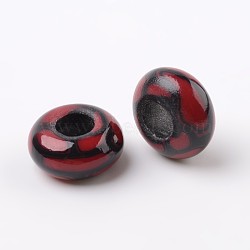 Handmade Polymer Clay Enamel European Beads, Large Hole Rondelle Beads, Dark Red, 14x7.5mm, Hole: 5.5mm(X-FPDL-J002-22)