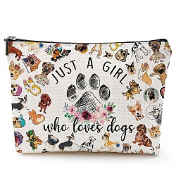Cotton and Linen Makeup Storage Bag, Multi-functional Travel Toilet Bag, Clutch Bag with Zipper for Women, Dog, 18x25cm(PW-WG98462-14)