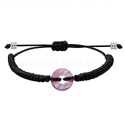 Synthetic Cherry Quartz Glass Donut Braided Bead Bracelet, Adjustable Gemstone Bracelet for Women, Black, Inner Diameter: 2~3-3/8 inch(5~8.6cm)(BJEW-SW00047-07)