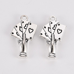 Tibetan Style Alloy Pendants, Lead Free & Cadmium Free, Hand with Poker, Antique Silver, 24.5x14x3.5mm, Hole: 2mm, about 290cs/500g(TIBE-N010-41AS-RS)