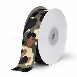 Single Face Printed Polyester Grosgrain Ribbons, Dark Olive Green, 1 inch(25mm), about 20yards/roll(18.288m/roll)(SRIB-Q019-R002)