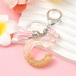 Resin & Acrylic & Faux Suede Tassel Keychain, with Alloy Clasp and Iron Rings, Letter C, 9.5cm(KEYC-YW00123-03)