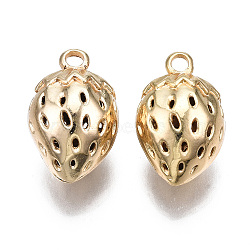 Brass Pendants, Nickel Free, Strawberry, Real 18K Gold Plated, 20x12x11mm, Hole: 2mm(X-KK-S356-376-NF)