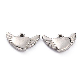 304 Stainless Steel Charms, Flying Heart, Stainless Steel Color, 10x16x3mm, Hole: 1.4mm