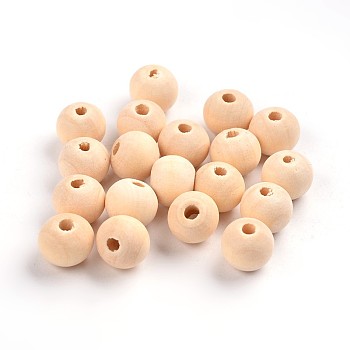 Natural Unfinished Wood Beads, Round Wooden Loose Beads Spacer Beads for Craft Making, Lead Free, Moccasin, 10mm, Hole: 2~3.5mm