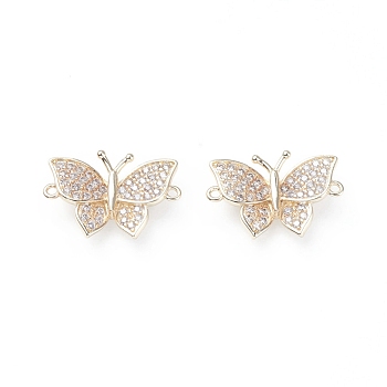 Brass Micro Pave Cubic Zirconia Links connectors, Butterfly, Clear, Golden, 12.5x18x3mm, Hole: 1mm