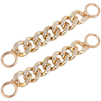 Plastic Rhinestone Curb Chain Bag Straps, with Zinc Alloy Spring Ring Clasps, Bag Replacement Accessories, Golden, 23.8x3.4x0.4cm