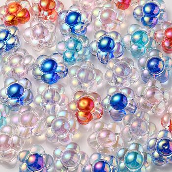 UV Plating Rainbow Iridescent Transparent Acrylic Beads, Two Tone, Flower, Mixed Color, 15.5x16x9mm, Hole: 3mm