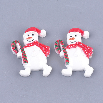 Resin Cabochons, Christmas Snowman, White, 34x25x6mm