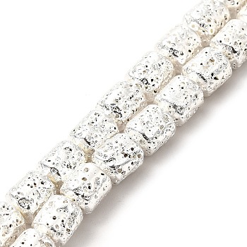 Electroplated Natural Lava Rock Beads Strands, Column, Silver Plated, 8x6.5mm, Hole: 1mm, about 50~51pcs/strand, 15.35~15.59 inch(39~39.6cm)