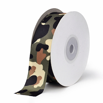 Single Face Printed Polyester Grosgrain Ribbons, Dark Olive Green, 1 inch(25mm), about 20yards/roll(18.288m/roll)