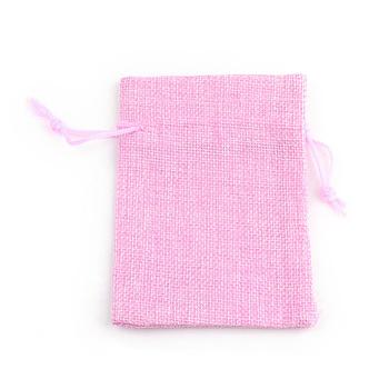 Burlap Packing Pouches Drawstring Bags, Pearl Pink, 9x7cm