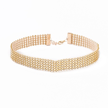 5 Row Crystal AB Rhinestone Choker Necklace, Wide Rhinestone Necklace for Women, Golden, 12.6 inch(32cm)