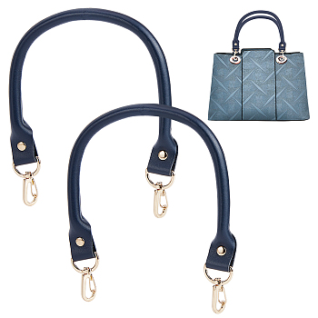 Leather Bag Handles, with Alloy Clasps, for Bag Straps Replacement Accessories, Prussian Blue, 400x14x9~10mm