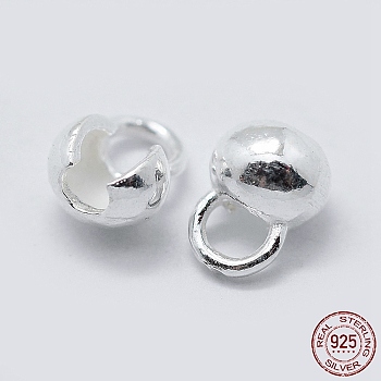 Sterling Silver Bead Tips Knot Covers, Silver, 6.5x5x3.5mm, Hole: 2mm, Inner Diameter: 2.5mm