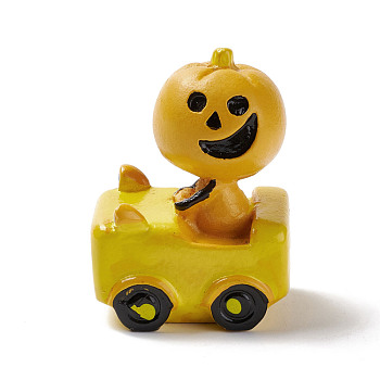 Halloween Theme Mini Resin Home Display Decorations, Pumpkin Character with Car, Yellow, 34x25x46mm