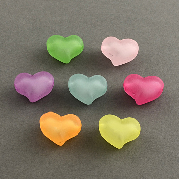 Frosted Acrylic Beads, Bead in Bead, Heart, Mixed Color, 15~16x21x12mm, Hole: 3mm