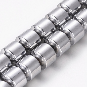 Magnetic Synthetic Hematite Beads Strands, Vacuum Plating, Column, Platinum Plated, 8x8mm, Hole: 1.2mm, about 49pcs/Strand, 15.55 inch(39.5cm)
