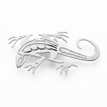 Lizard Brooch, 201 Stainless Steel Animal Lapel Pin for Backpack Clothes, Nickel Free & Lead Free, Stainless Steel Color, 28.5x56x7mm, Pin: 0.7mm
