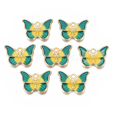 Light Gold Teal Butterfly Alloy+Enamel Pendants