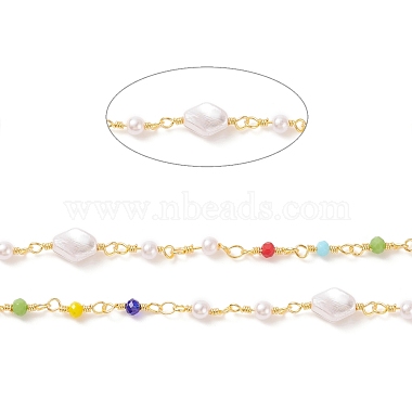 Ccb imitation perle losange & chaînes de perles de verre(CHC-P009-17G)-2