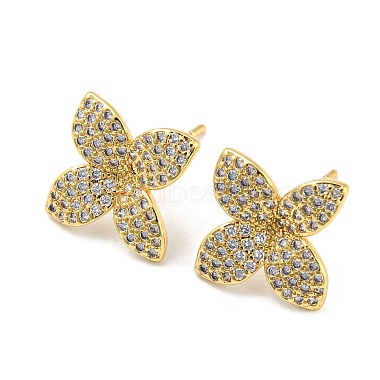 Clear Flower Brass+Cubic Zirconia Stud Earrings